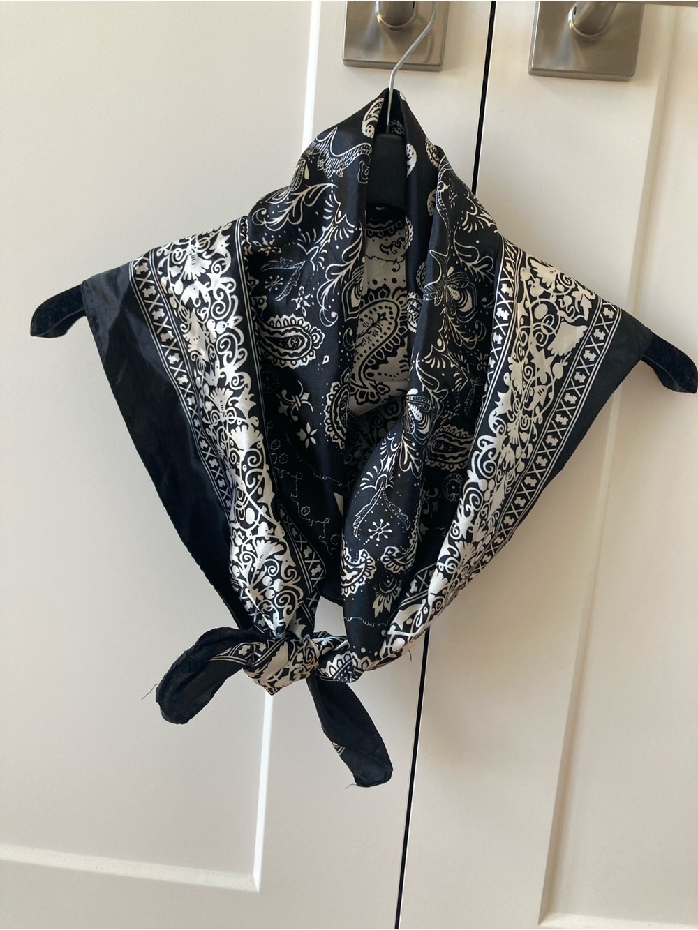Black & White Paisley Silk-Feel Bandana Scarf
